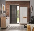 Snobi A modulinis prieškambario baldų komplektas, plotis 170 cm, MDF, su švelnaus uždarymo mechanizmais, metalinėmis rankenėlėmis, spalva Auksinis ąžuolas + balta blizgi
