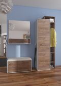 Rio 11 modulinis prieškambario baldų komplektas, plotis 156 cm, LMDP, su veidrodžiu, šviesių ir tamsių medžio spalvų derinys