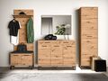 Prieškambario komplektas Nevio C, 245 cm pločio, artisan ąžuolas, modulinis, paminkštinimas iš eko odos, su veidrodžiu, kojelių aukštis 12 cm.