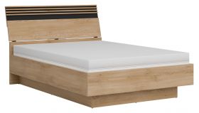 Ferro lova 120x200 cm, LMDP ir MDF, metalinis grotelių rėmas, patalynės dėžė, dujinis pakėlimo mechanizmas, ąžuolo ir juodos spalvų derinys.