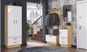 Colin A modulinė prieškambario sistema 209 cm, spalva Nagano ąžuolas + balta blizgi, ABS kantuotė
