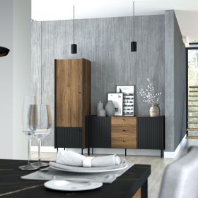 Prestigo A modulinis baldų komplektas, plotis 209 cm, MDF, riešuto ir juodos spalvų derinys, metalinės kojelės
