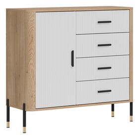 Komoda Dante DT08 su baltais matiniais MDF fasadais ir juodomis kojelėmis Komoda Dante DT08 su baltais matiniais MDF fasadais ir juodomis kojelėmis