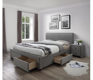 Lova Modena 160x200, pilka spalva, gobelenas, patalynės stalčiai, grotelių pagrindas
