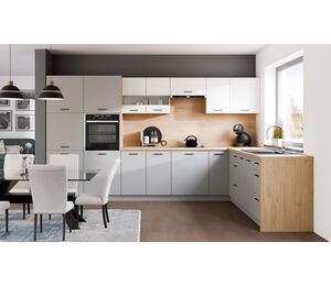 erdvus kampinis virtuvės spintelių komplektas Pati 600 cm su stalviršiu