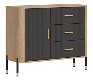 Antracito spalvos komoda su ąžuolo spalvos korpusu