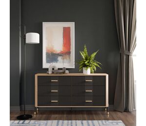 Komoda Dante DT05 su antracito matiniais fasadais ir auksinėmis rankenėlėmis