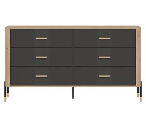 Šešių stalčių komoda Dante DT05 su antracito spalvos MDF fasadais