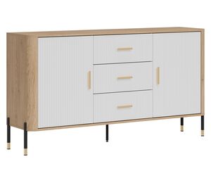 Komoda su trijų stalčių centru ir durelėmis šonuose