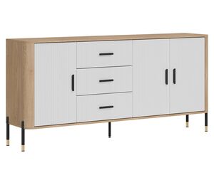 Trijų stalčių ir trijų durelių komoda su ąžuolo korpusu