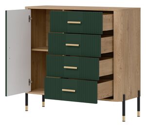 Komoda su ąžuolo korpusu, keturiais stalčiais ir durelėmis