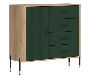 Žalia komoda su keturiais stalčiais ir vienomis durelėmis Dante DT08