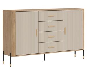 Ąžuolo spalvos komoda su švelnaus uždarymo mechanizmu