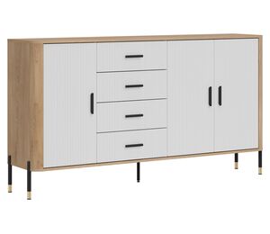 Komoda Dante DT10 su baltais matiniais fasadais ir juodomis rankenėlėmis