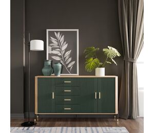 Aukšta komoda su metalinėmis kojelėmis – šiuolaikiškas dizainas