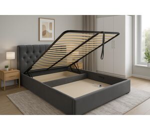 Lova Imperija su pakeliamu mechanizmu – veliūrinė šviesiai pilka