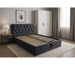 Lova Imperija su aukštu galvūgaliu – tamsiai pilka spalva