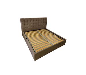 Ruda miegamojo lova Ramunė su aukštu kvadratiniu galvūgaliu