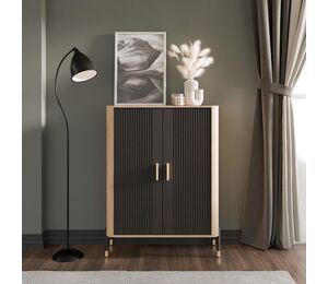 Antracito spalvos spintelė su aukso spalvos detalėmis