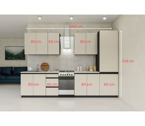 Virtuvės komplektas Olivija su aukšta 214 cm spintele ir integruotomis rankenomis