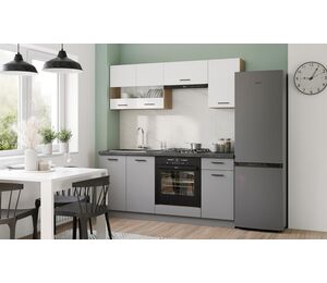 virtuvės spintelių komplektas Pati 180 cm grafito ir baltos spalvos su stalviršiu