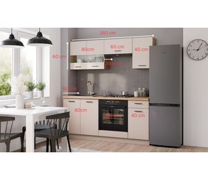 virtuvės komplektas Pati 180 cm su išmatavimais, spintelės ir stalviršis