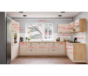 moderni kampinė virtuvė Pati 760 cm su stalviršiu