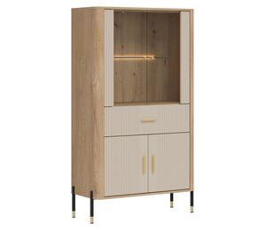 Stiklinė vitrina su stalčiumi ir durelėmis – stilingas sprendimas svetainei