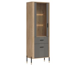 Aukšta vitrina Dante DT13 su stiklinėmis durelėmis ir LED apšvietimu