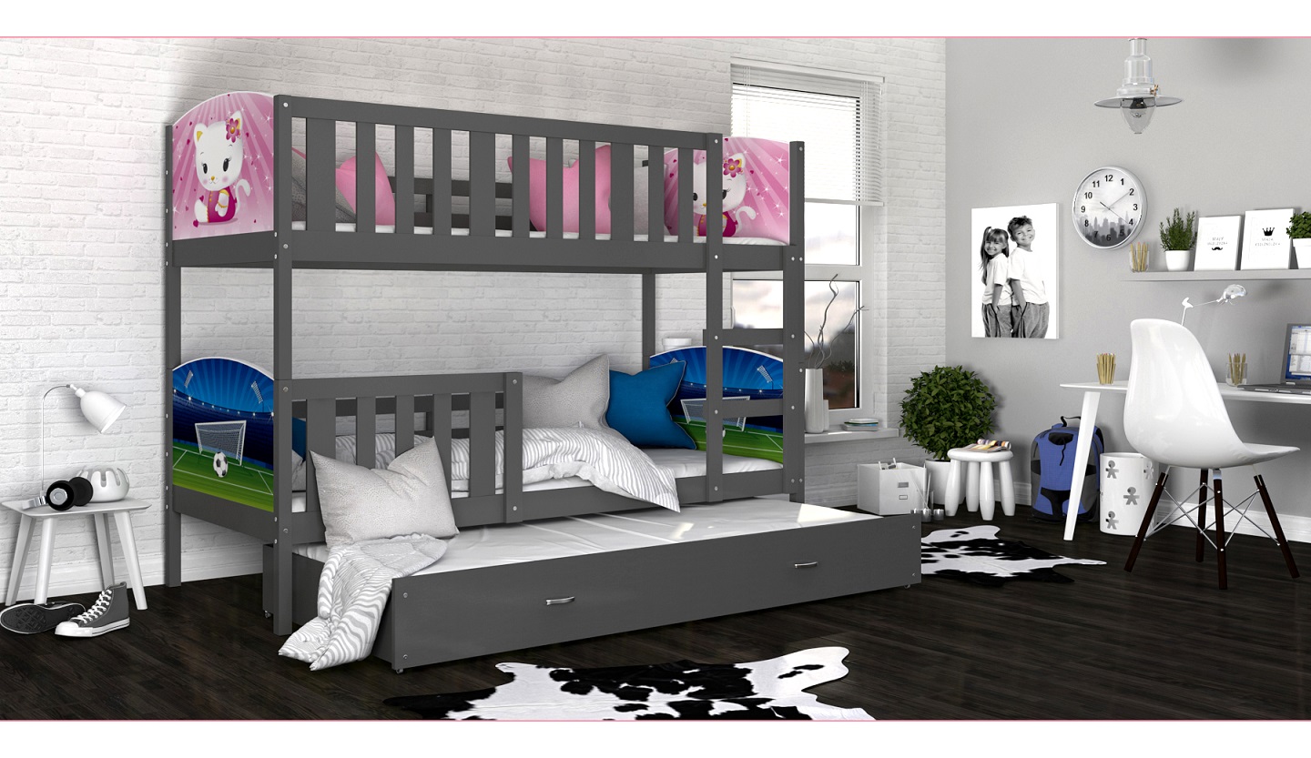 Dviaukštė trivietė lova Tami-3 90x200