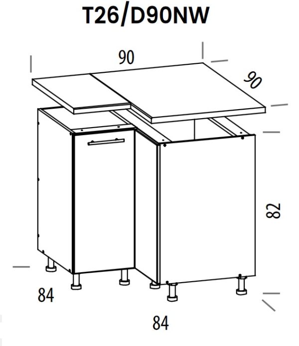 Pastatoma kampinė spintelė Tiffany T26/D90NW