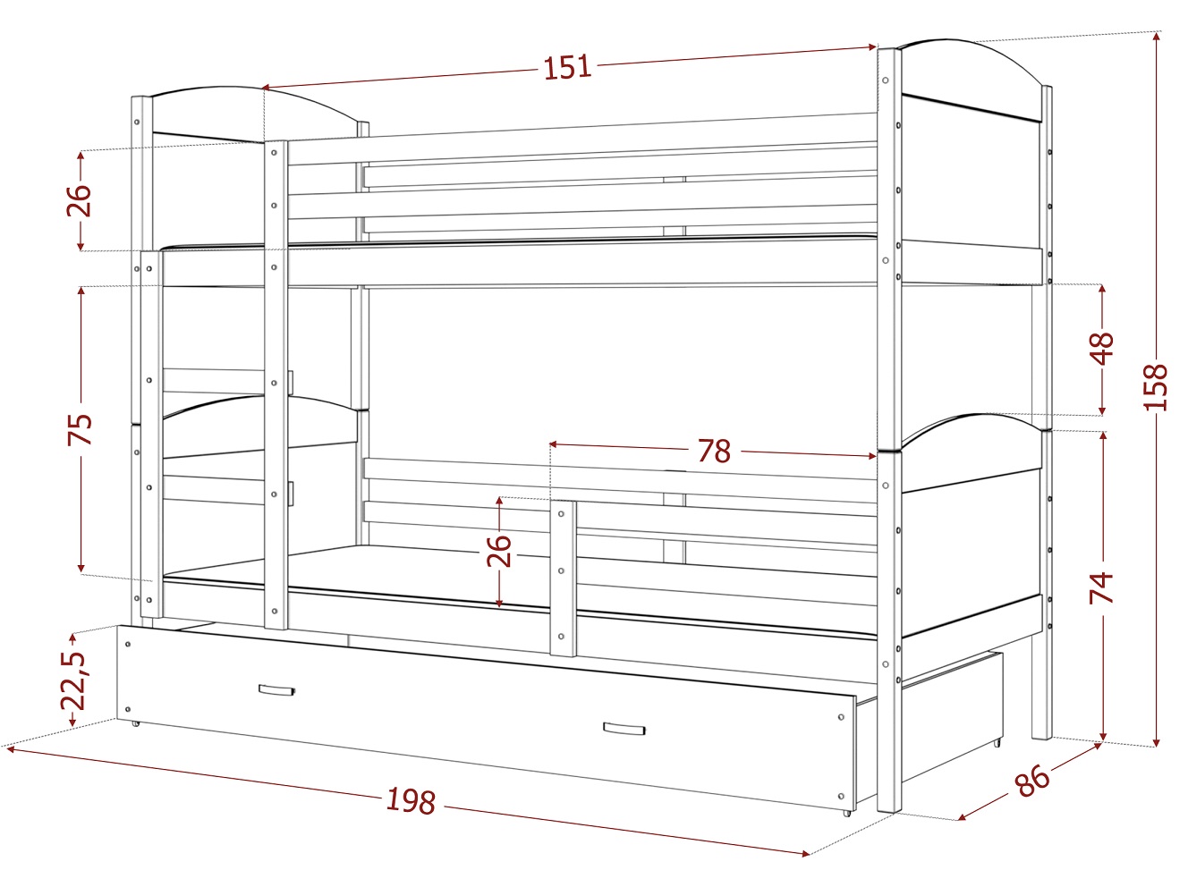 Dviaukštė lova Mateusz 80x190 - Image 21