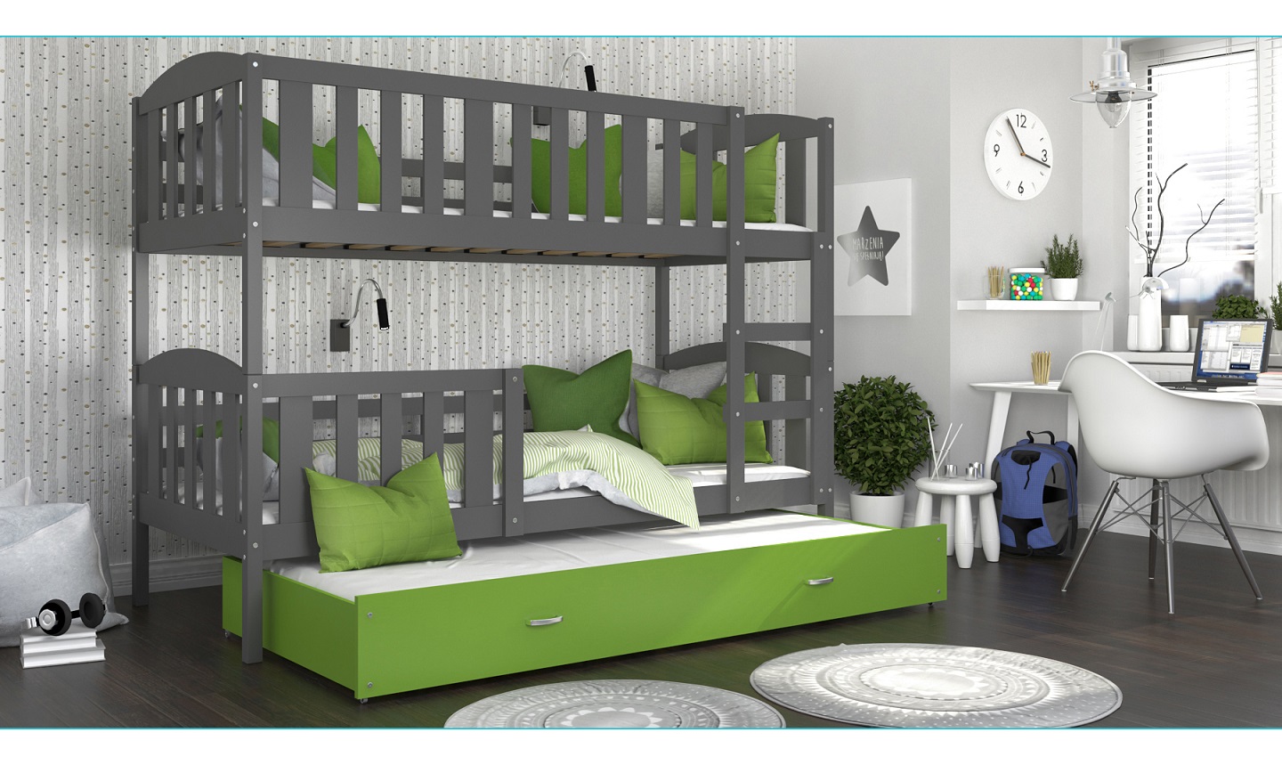 Dviaukštė trivietė lova Kubus-3 80x190 - Image 2