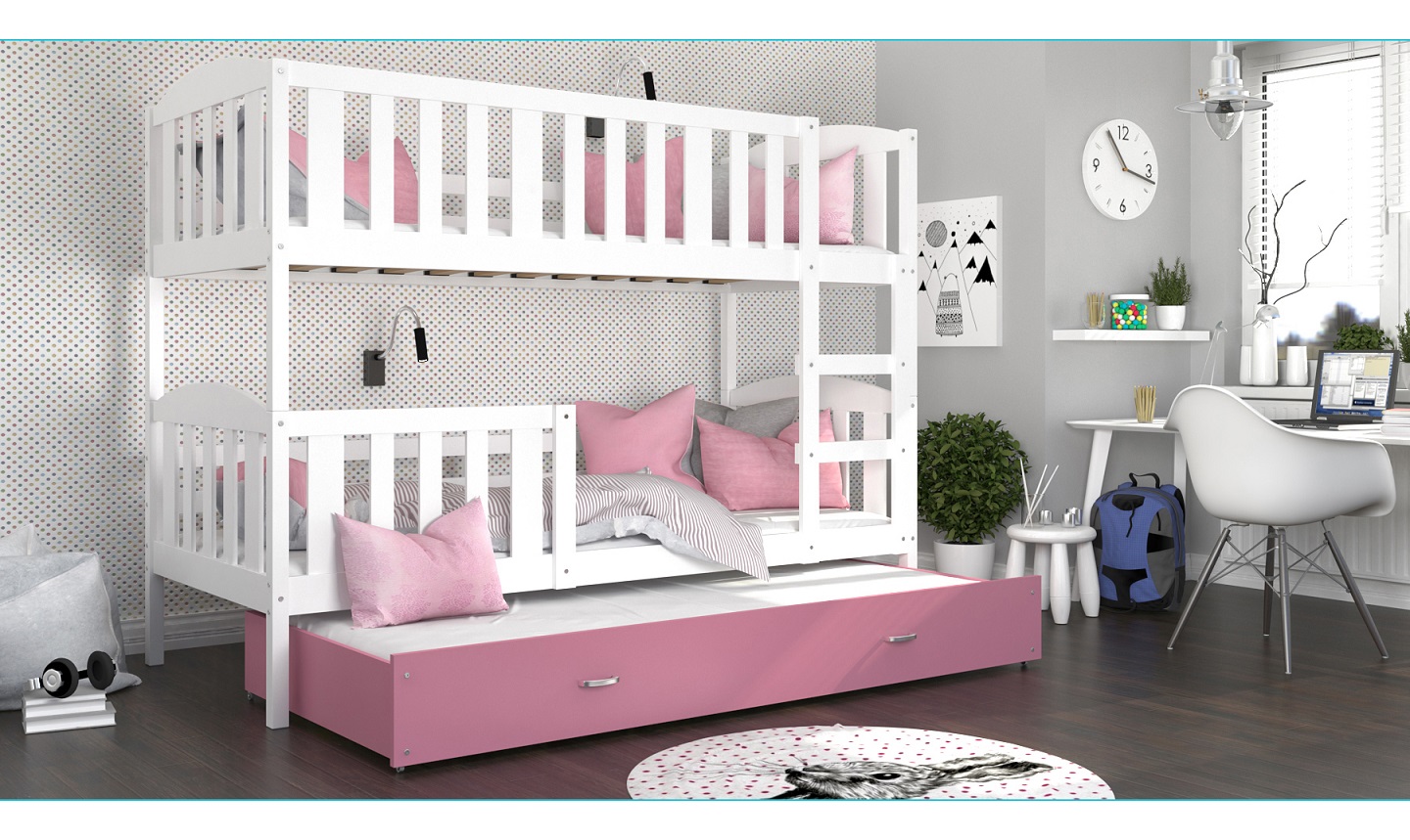 Dviaukštė trivietė lova Kubus-3 80x190 - Image 11