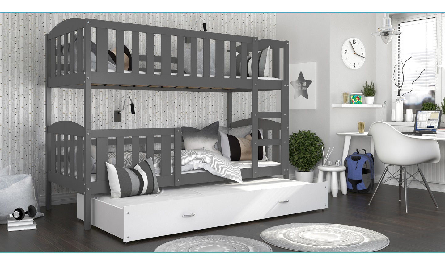 Dviaukštė trivietė lova Kubus-3 80x190 - Image 6