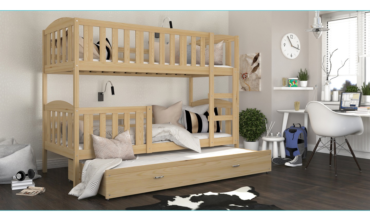 Dviaukštė trivietė lova Kubus-3 80x190