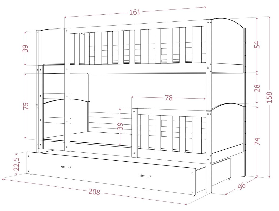 Dviaukštė trivietė lova Tami-3 90x200 - Image 2