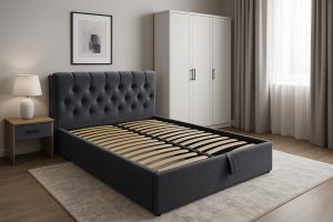 Lova Imperija su patalynės dėže ir metalinėmis grotelėmis