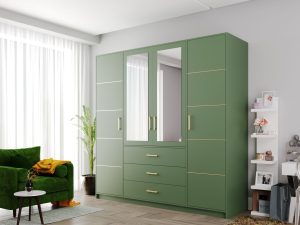 Keturių durų spinta Bali 2 D4 su veidrodžiu ir lentynomis