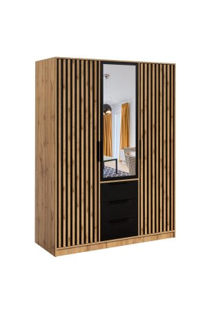 Trijų durų spinta Bali Lux D3 su veidrodžiu ir stalčiais