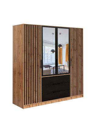 Keturių durų spinta Bali Lux D4 su veidrodžiais ir stalčiais