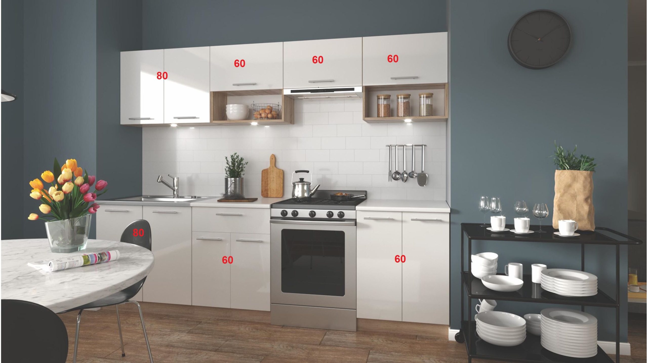 Virtuvės komplektas Viola 260 balta blizgi - Image 2