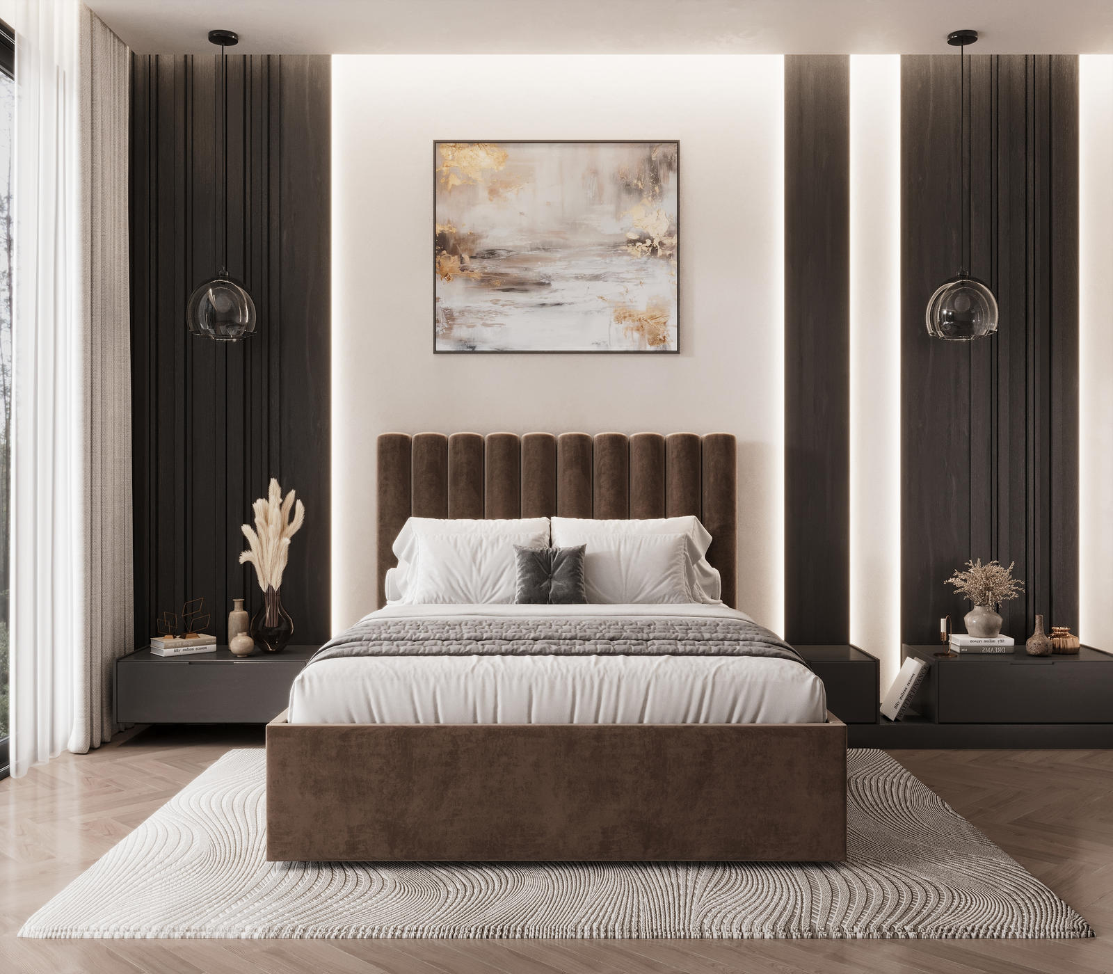 Lova Taylor ruda, minkštas galvūgalis, pakėlimo mechanizmas