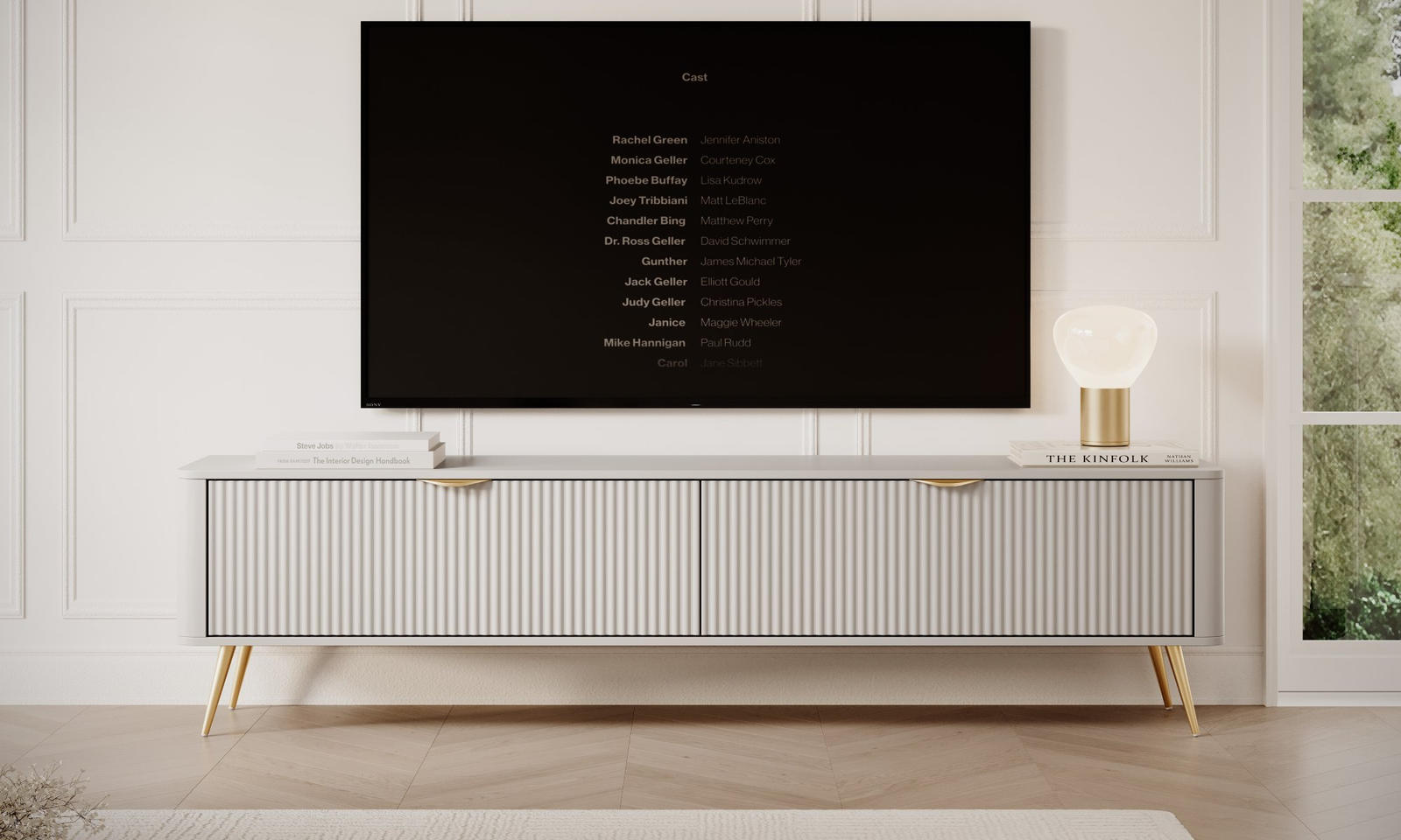 TV staliukas Lante 200 2D smėlio spalva, LMDP ir MDF, metalinės kojelės