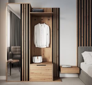 Prieškambario komplektas Amber su veidrodžiu dąb artisan juoda