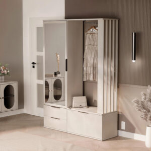 Prieškambario komplektas Faro su veidrodžiu smėlio spalvos