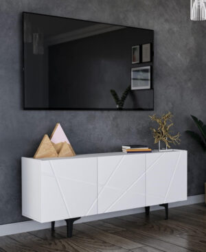 TV staliukas Fantazija 3D balta blizgi MDF fasadas