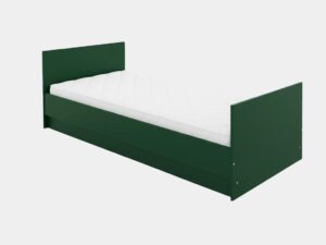 Žalios spalvos lova Siena 90 su grotelėmis moderniame vaiko kambaryje.