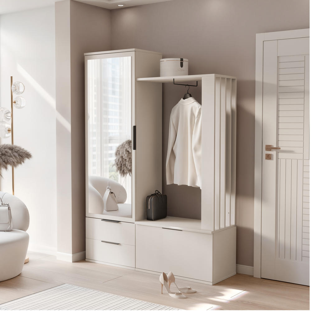 Prieškambario komplektas Lagos smėlio spalvos su veidrodžiu