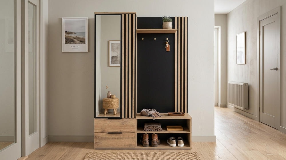 Prieškambario komplektas Lugo 140 su lamelėmis wotan ąžuolas juoda